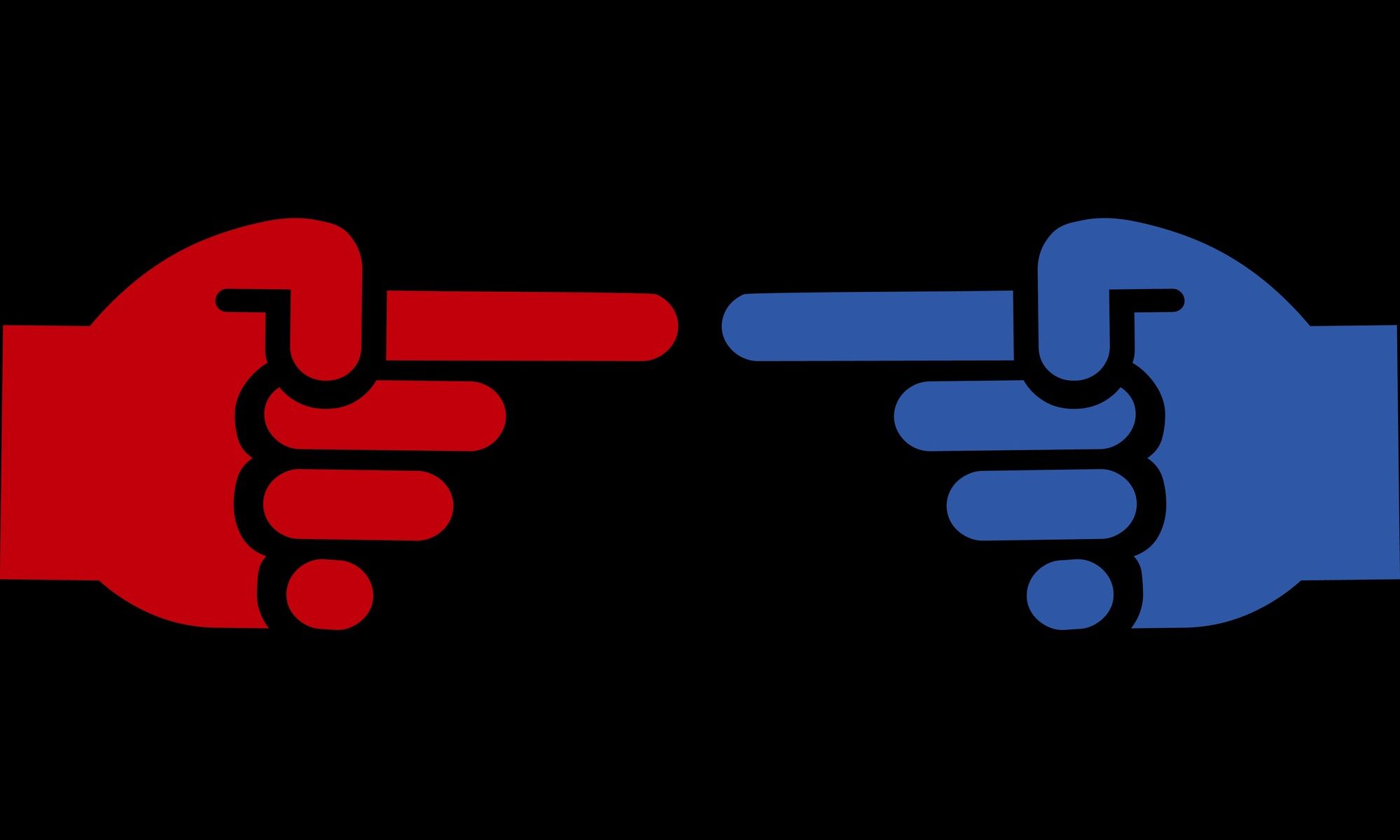 image of blue and red fingers pointing at each other