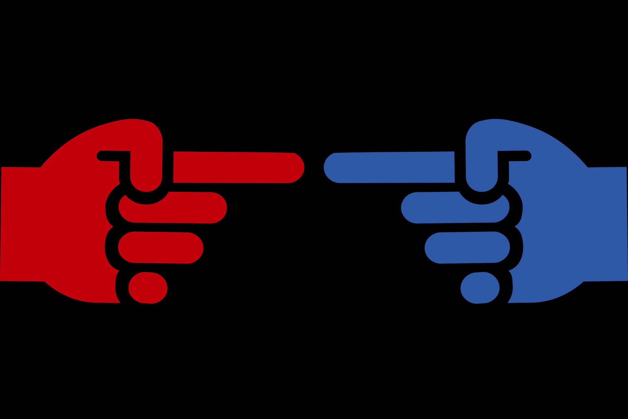image of blue and red fingers pointing at each other